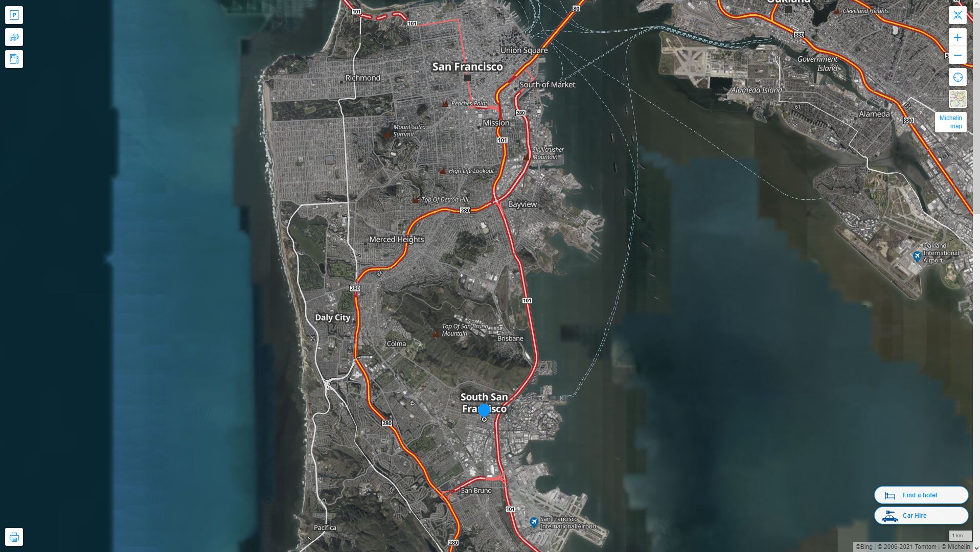 South San Francisco California Highway and Road Map with Satellite View